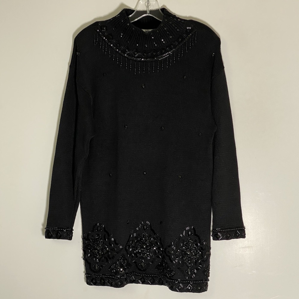 Vintage Studio Collection Sweater Womens Medium Black Beaded Festive Holiday M